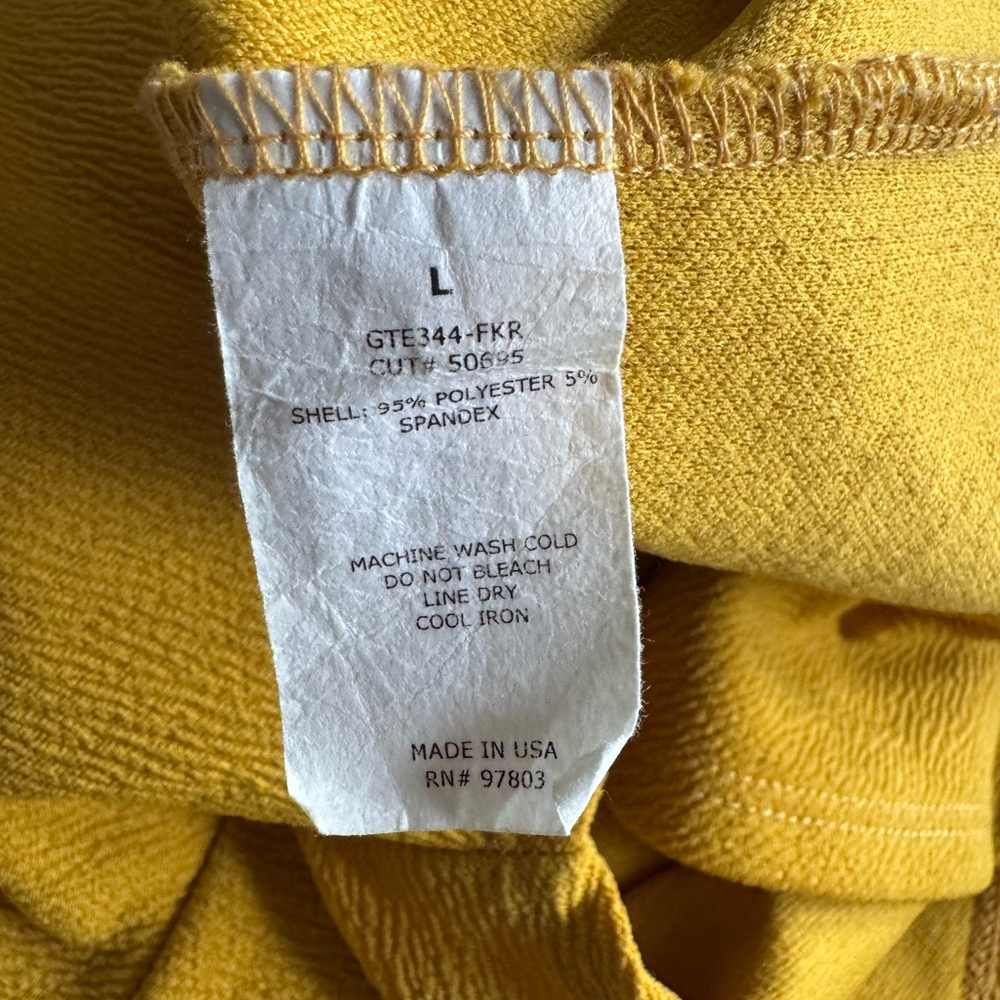 Green Envelope L mustard yellow boat neck long sleeve textured 3/4 blouse - Picture 4 of 5